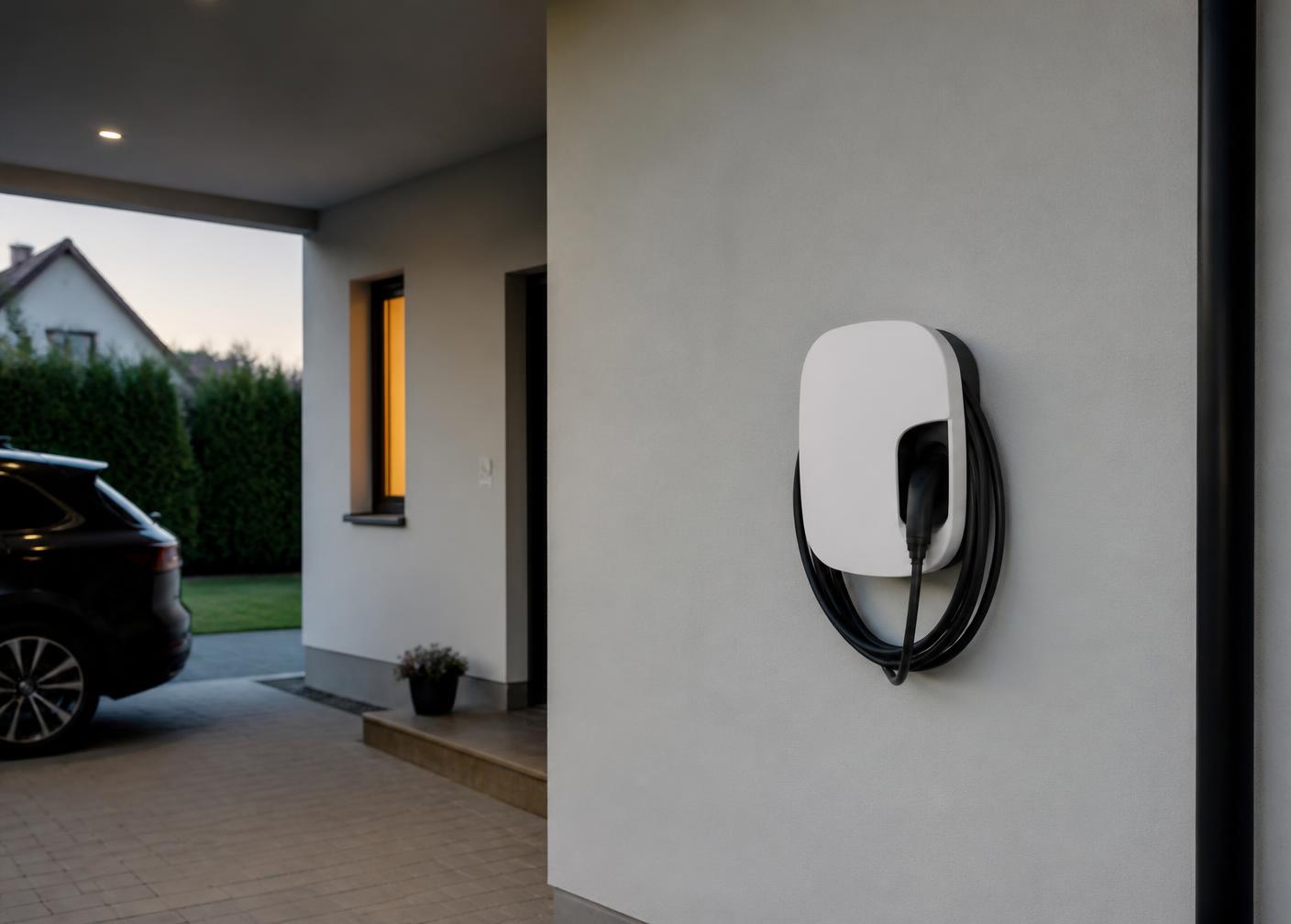 Wallbox an der Wand eines Carports